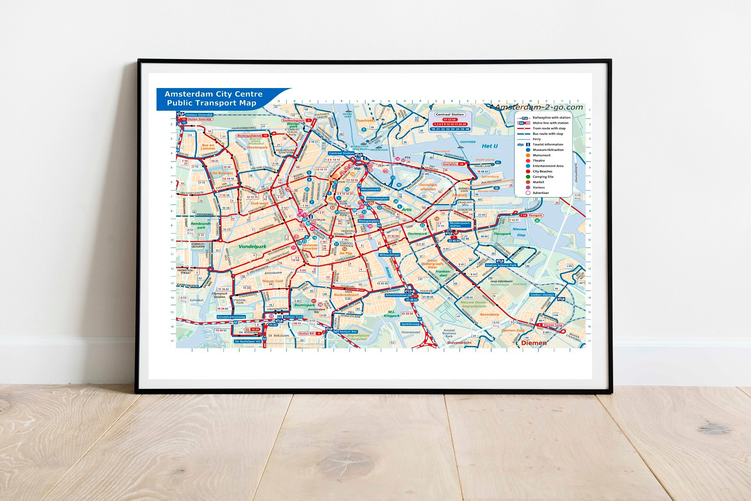 Amsterdam Public Transport City Centre Map Large PDF Instant Download