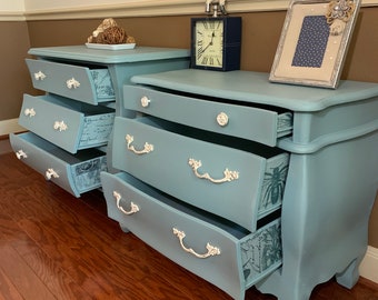 SOLD! French Country, Nightstands, Vintage, Duck Egg Blue, French Provincial, Hand Painted, Matching Night Stands, Painted Drawers