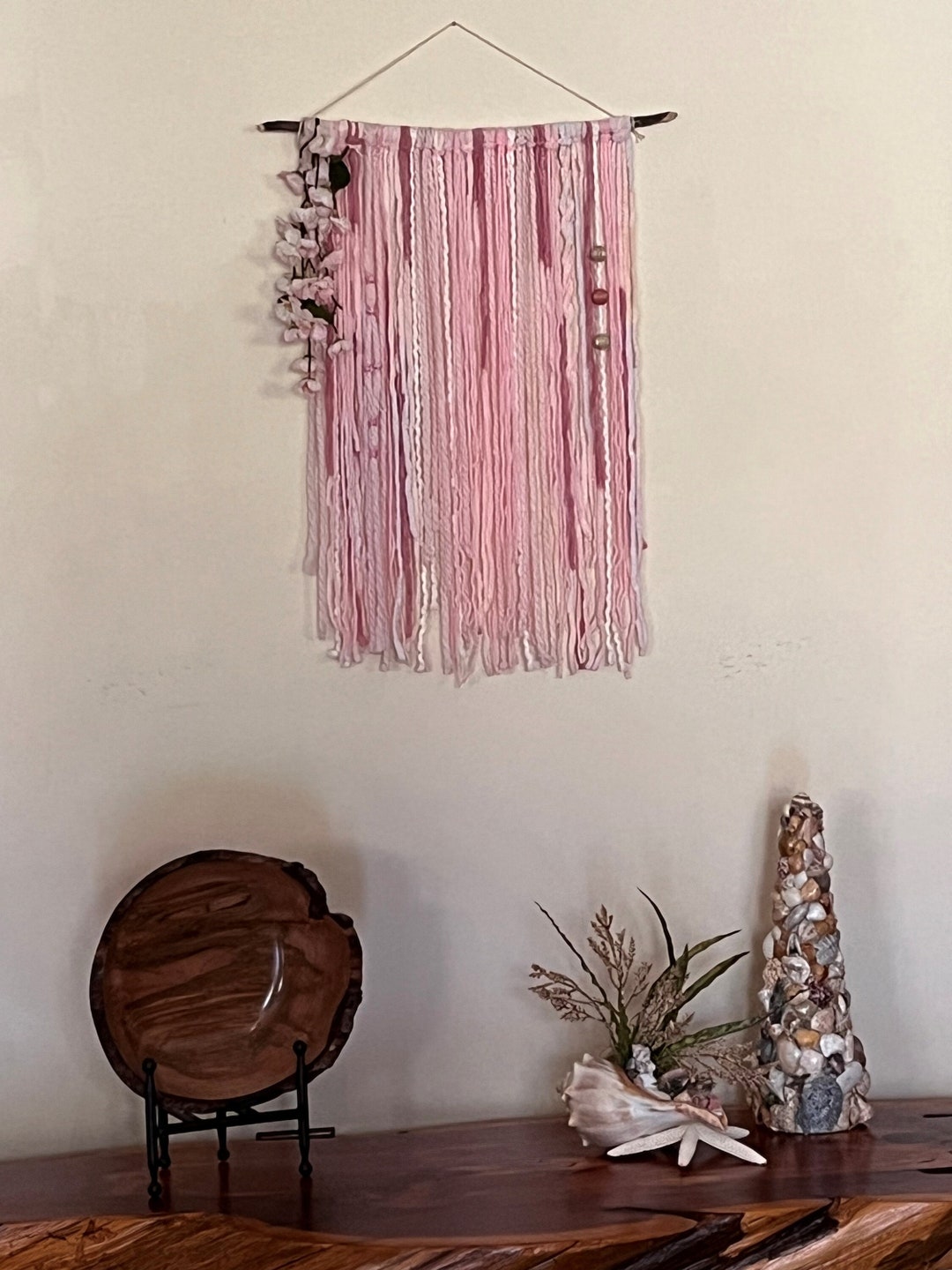 Pink Bohemian Wall Tapestry, Wall Decor, Pink, Boho Wall Tapestry, Boho Wall Hanging, Pink Yarn ...
