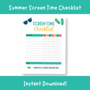Kids Screen Time Checklist | Editable Chore Chart for Kids | Screen Time Chart | Screen Time Tracker | Printable Chore Checklist