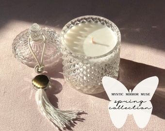 SPRING SCENTS • 8oz Luxury Coconut Wax Candle  • Crystal Jar with Handmade Beaded Tassel • Gift • Mystic Mirror Muse