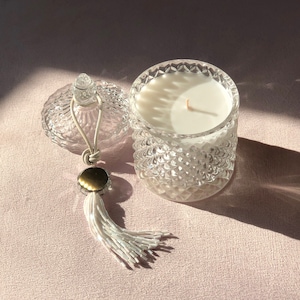 8oz Coconut Wax Candle  • Crystal Jar with Handmade Beaded Tassel • Luxury Home Fragrance • Gift • Mystic Mirror Muse