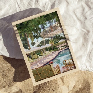 The Colony Hotel Palm Beach Print | Colorful Beach Art Print | Palm Beach Florida Coastal Decor | Brunch at Swifty's Pink Poolside