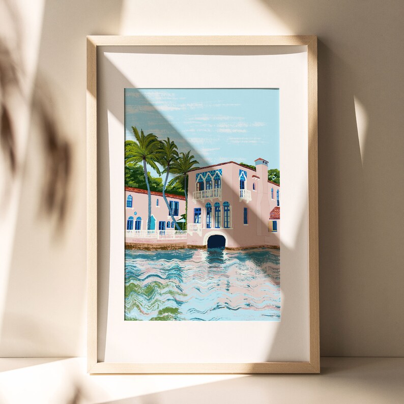 Pink Palm Beach House Print Florida Coastal Decor Worth Avenue