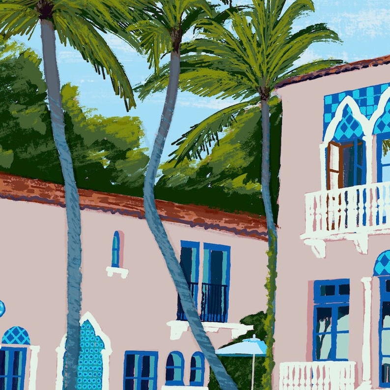 Pink Palm Beach House Print Florida Coastal Decor Worth Avenue