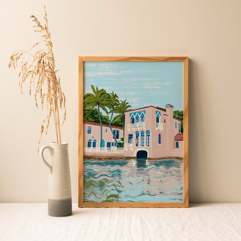 Pink Palm Beach House Print Florida Coastal Decor Worth Avenue