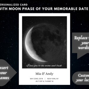 Personalized moon phase Valentine&#39;s Day Card, Anniversary Card, Best Valentine&#39;s Day Gift, Digital Download Print, Love Card