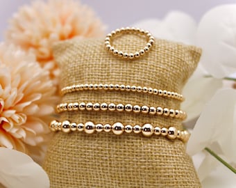Bracelets à perles plaqués or 14 carats / basiques / différentes tailles / aspect or jaune clair / bracelet d'amitié / bracelet de partenaire
