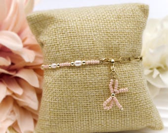 Zartes 18 Karat vergoldetes Gliederketten-Perlenarmband mit Miyukiperlen und Süßwasserperlen, Schmuck Halb-Halb