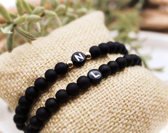 Partnerarmband-Set schwarz/ Achat Edelstein matt/ personalisierbar/ couple/ relationship/ Valentinstag/ Gravur/ Perlenarmband/ Freundschaft