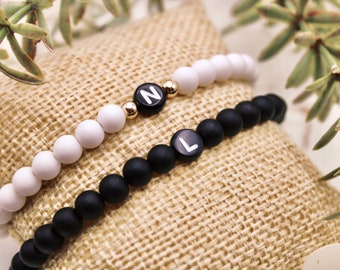 Partner bracelet set black/white customizable/couple/relationship