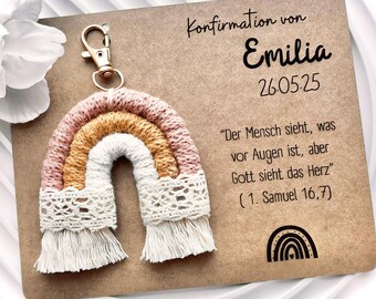 Personalisierte Grußkarte mit einem Regenbogenschlüsselanhänger zur Konfirmation, Kommunion, Taufe, Geburt oder als Gastgeschenk