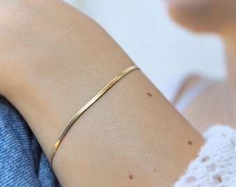 Bracelet à maillons plaqué or 18 carats, bracelet à chevrons délicat, acier inoxydable, durable, résistant à l'eau, bijou du quotidien, or, filigrane