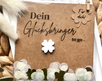 Glücksbringer to go/ einzelne Kleeblätter/ personalisiert/ Good Luck/ Gips/ Glücksklee/ Geschenkset/ weiß/ grün