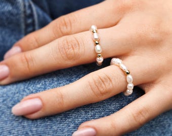 Süßwasserperlenring/ 14Karat vergoldete Zwischenperlen/ Schmuck