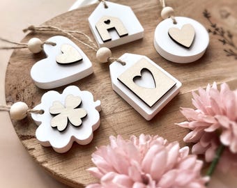 Geschenkanhänger/ Dekoration/ Holz/ Gips/ Handgemacht/ weiß