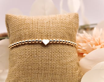 14k vergoldetes Perlenarmband mit Herz/helle Gelbgold-Optik/Partnerarmband/ Freundschaftsarmband/ Basic