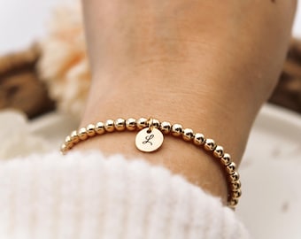 Personalisiertes Perlenarmband mit goldenem Schmuckplättchen/ 14 Karat vergoldet/ Basic
