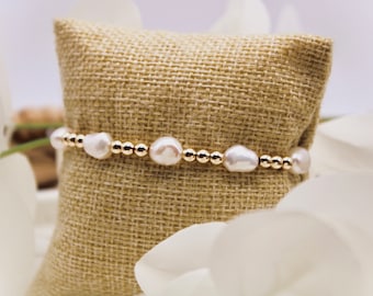 14k vergoldetes Perlenarmband mit Süßwasserperlen, Naturprodukt