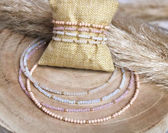 Glasperlen Schmuck-Set / Pastelltöne / Halskette / Armband