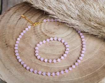 Glasperlen Schmuck-Set /Rosa / Halskette / Armband