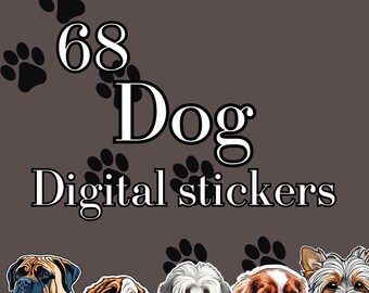 68 Dog Stickers – Planner, Goodnotes, PNG Files (Digital Download)