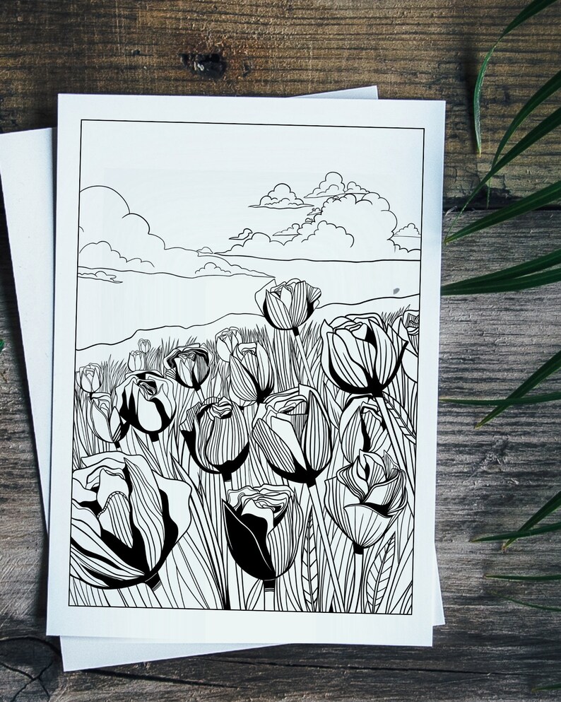 Printable Tulip Field Coloring Page for Kids and Adults - Etsy