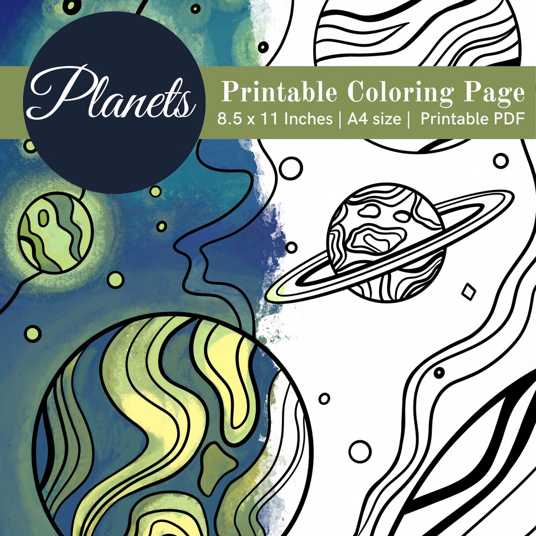 Printable Planets Coloring Page for Kids and Adults Simple and Easy ...