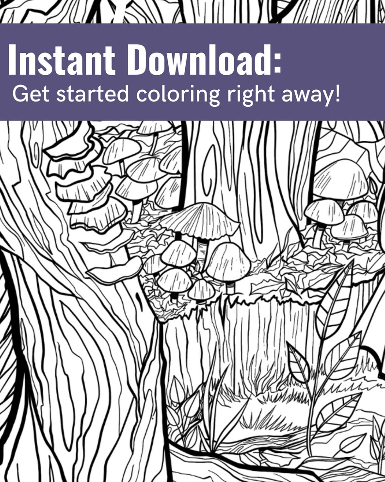 Mushroom Forest Printable Coloring Page Digital Download - Etsy
