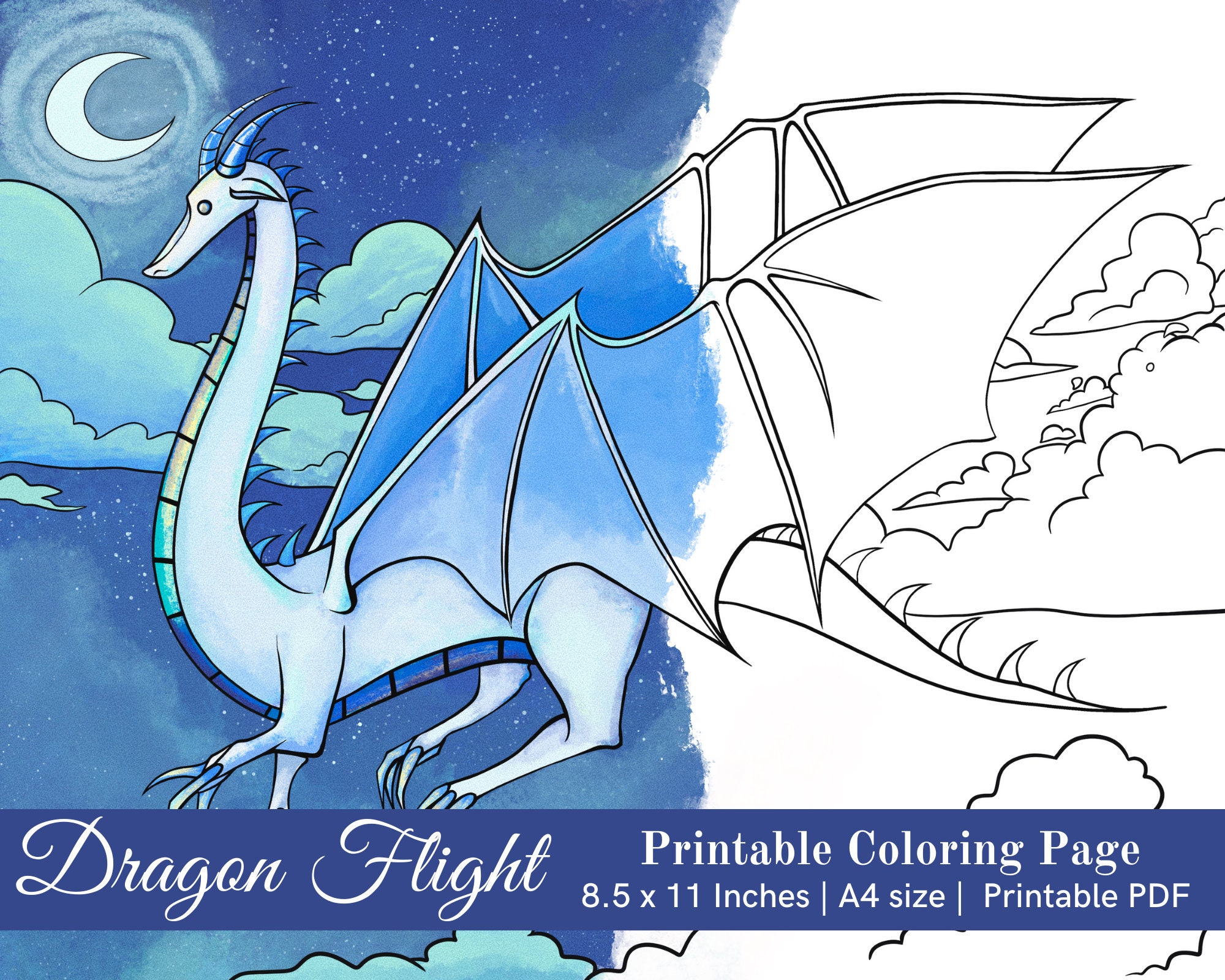 Dragon Flight Printable Coloring Page for Kids and Adults - Etsy