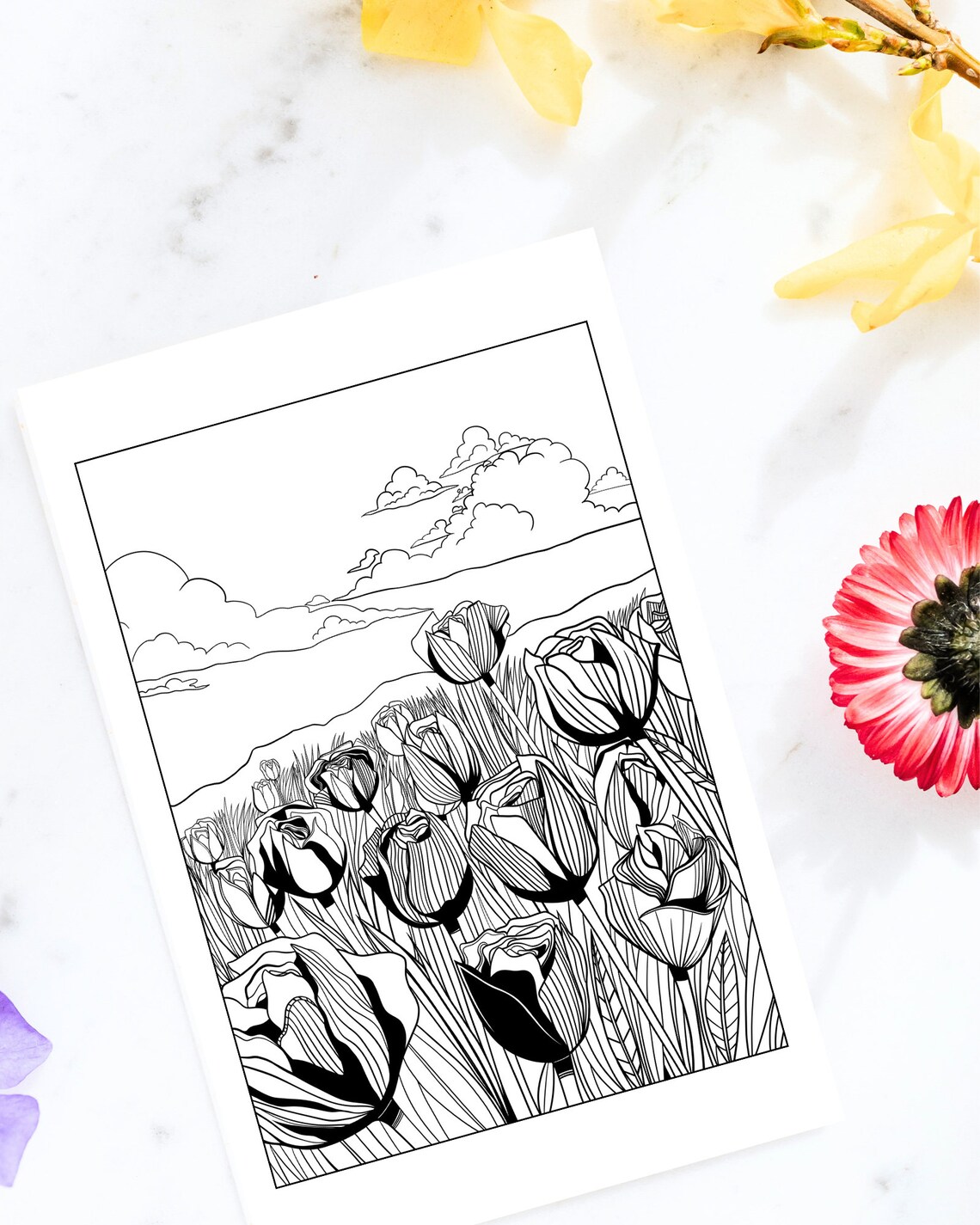 Printable Tulip Field Coloring Page for Kids and Adults - Etsy