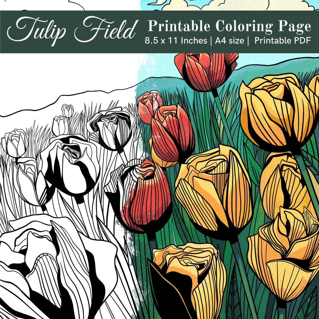 Printable Tulip Field Coloring Page for Kids and Adults - Etsy