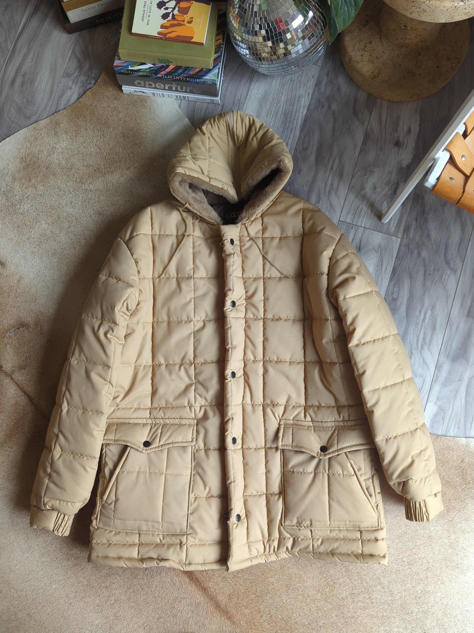 70s Long Quilted Puffer Coat in Tan With Faux Fur Lined - Etsy