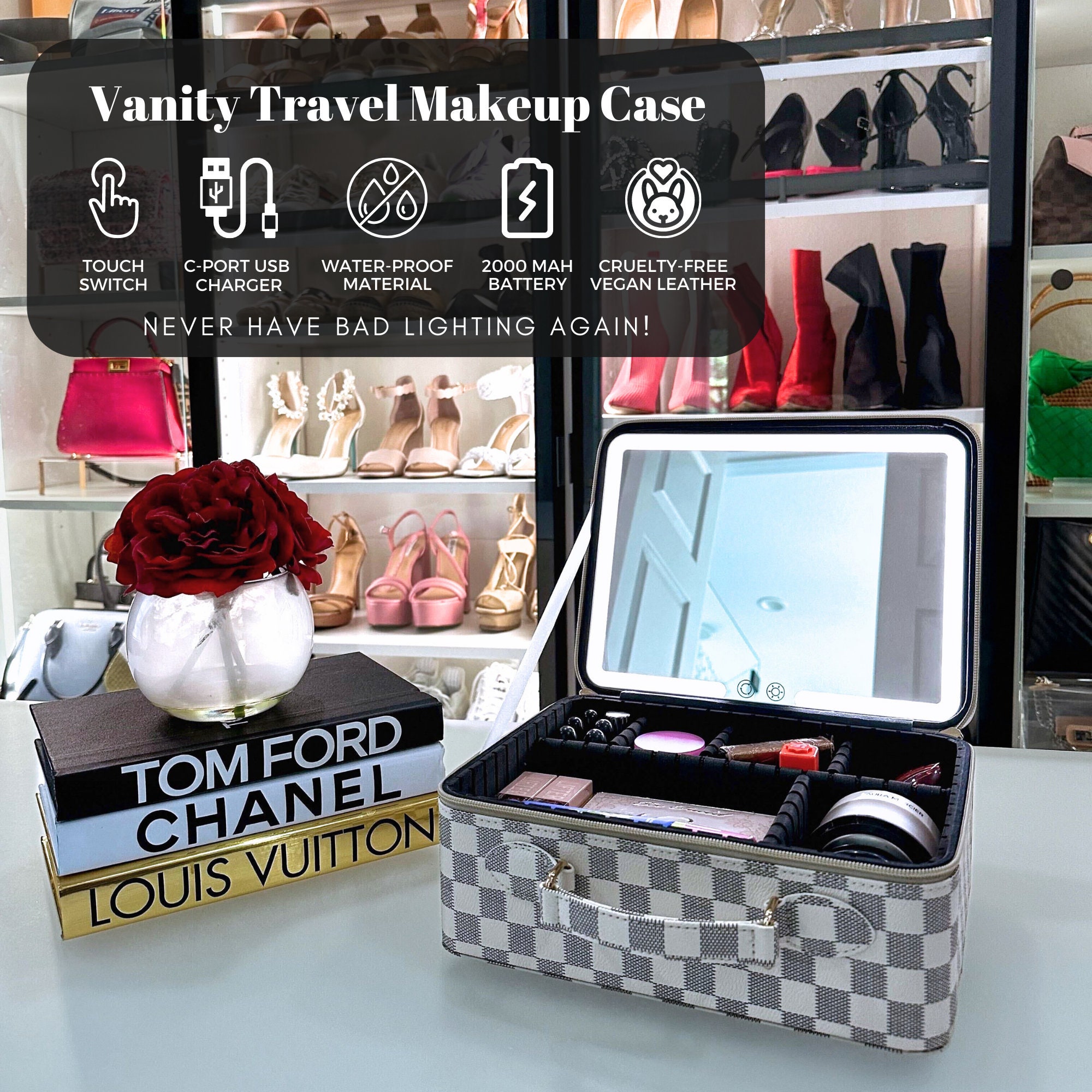 Travel Vanity Makeup Bag LED Lighted Magnifying Mirror 