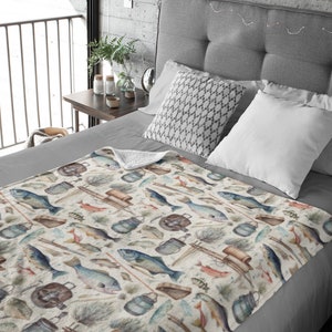 Cobertor Minky de pesca vintage | Cobertor macio | Cobertor infantil | Cobertor confortável | Cobertor de berço Swaddle | Cobertor para animais de estimação