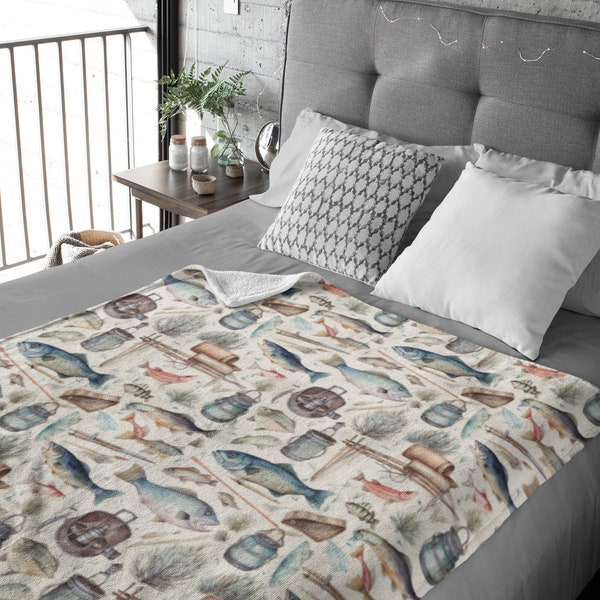 Vintage Fishing Minky Blanket | Soft Blanket | Toddler Blanket | Comfy Throw Blanket | Swaddle Crib Blanket | Pet Blanket