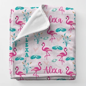 Personalized Name Flamingo Blanket | Baby Girl Nursery Plush Blanket | Cuddly Kid Toddler Blanket | Baby Shower Gift | Name Pattern Nursery