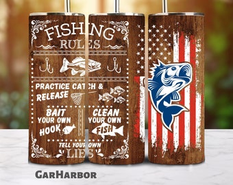 Fiskarens tumblerwrap | Sublimering av fiskeregler | 20oz rak tumblerwrap sömlös design | PNG-fil digital nedladdning | USA Bass