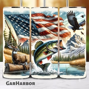 American Fishing And Deer Wood Seamless Tumbler Wrap | 20oz Straight Tumbler Sublimation | Hunting Season Tumbler | PNG Digital Download