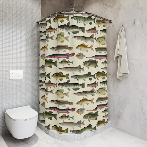 bass fish bathroom accessories Fishing Murky Waters Shower Curtain Fisherman Decor Gift 12Pcs Bass Fish Shower Curtain
