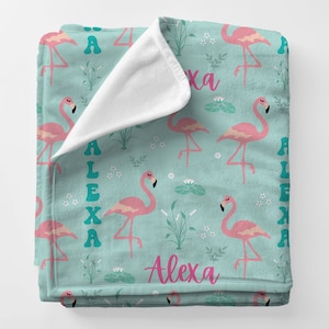 Personalized Name Flamingo Blanket | Baby Girl Nursery Plush Blanket | Cuddly Kid Toddler Blanket | Baby Shower Gift | Name Pattern Nursery