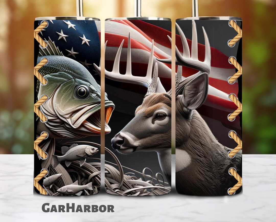 3D Fishing and Deer Hunting Engraved Tumbler Wrap 20oz Skinny Tumbler ...