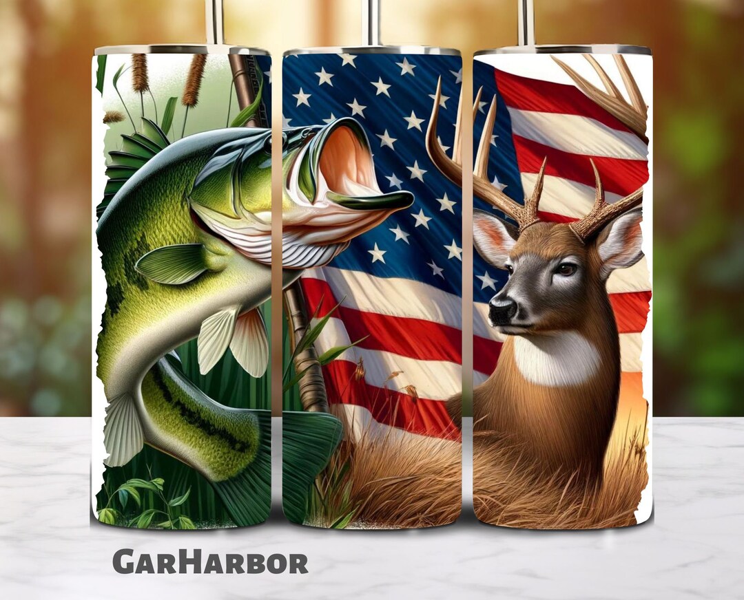Fishing and Deer Hunting Engraved Tumbler Wrap 20oz Skinny Tumbler ...