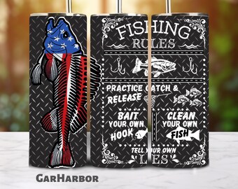 Fiskarens tumblerwrap | Sublimering av fiskeregler | 20oz rak tumblerwrap sömlös design | PNG-fil digital nedladdning | USA Bass