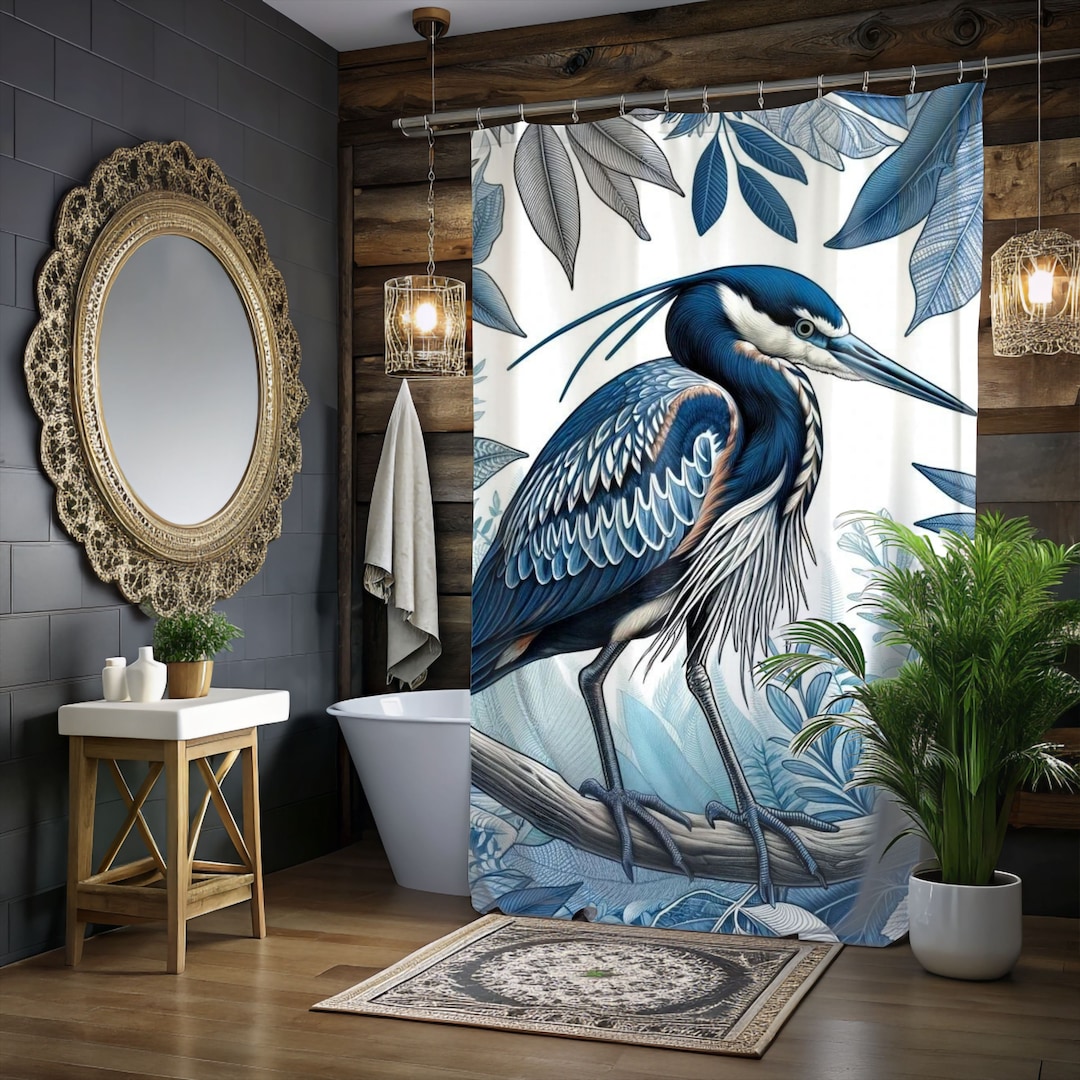 Blue Heron Printed Coastal William Morris Shower Curtain | Bathroom ...