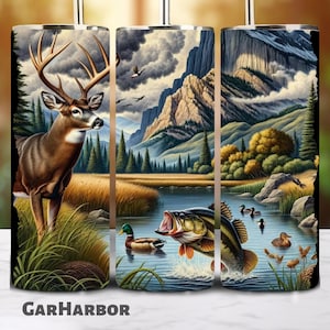 American Fishing Deer Duck Seamless Tumbler Wrap | 20oz Straight Tumbler Sublimation | Hunting Season Tumbler | PNG Digital Download