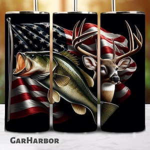 Fishing And Deer Hunting Seamless Tumbler Wrap 20oz Skinny Tumbler Sublimation, Hunting Season Tumbler PNG File Digital Download Tumbler PNG