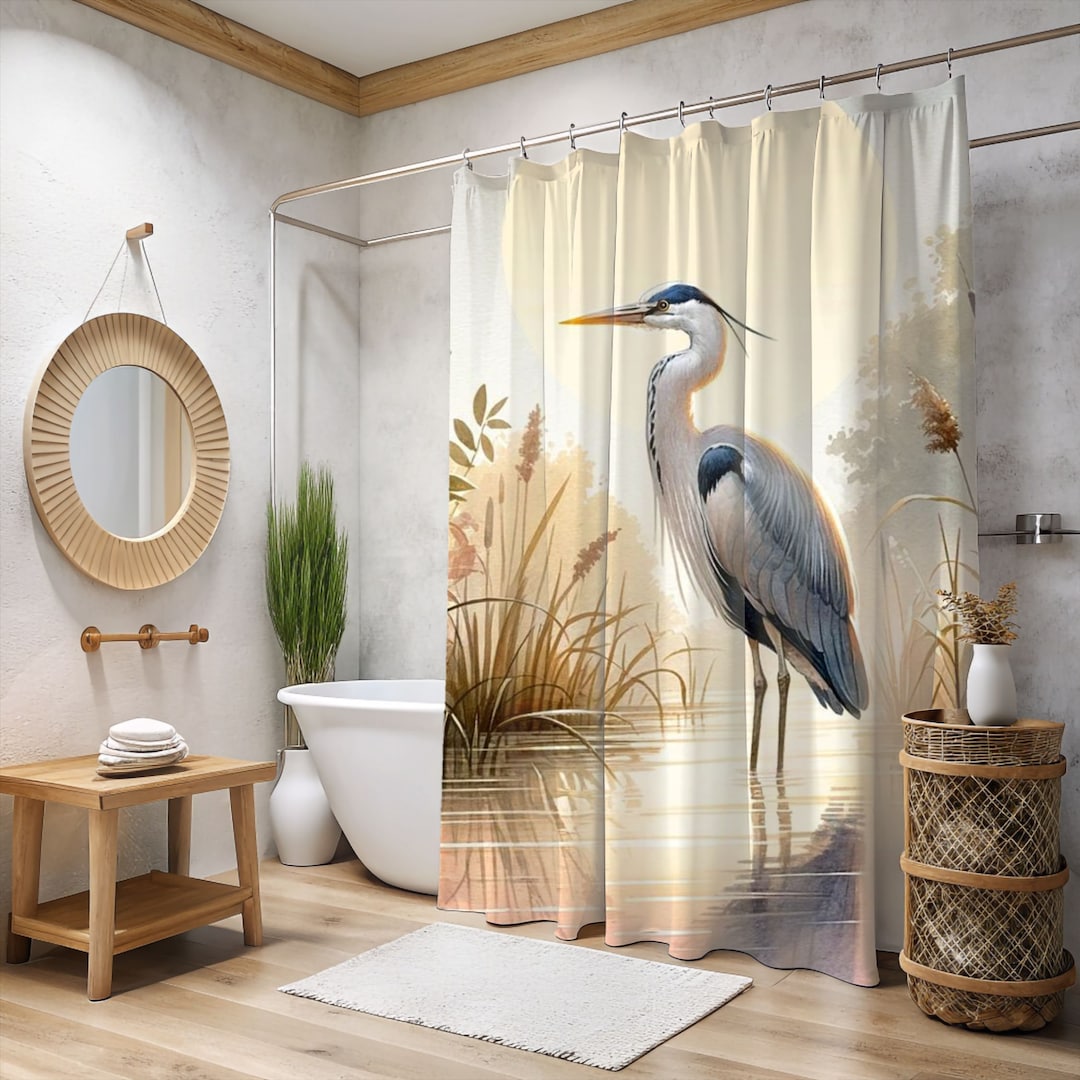 Blue Heron Printed Coastal William Morris Shower Curtain | Bathroom ...