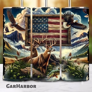 American Fishing And Deer Wood Seamless Tumbler Wrap | 20oz Straight Tumbler Sublimation | Hunting Season Tumbler | PNG Digital Download