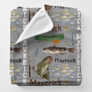 cobertor de pesca conhecido personalizado | Floresta da floresta do país do menino da criança | Cobertor peluches Minky para crianças | Presente de chá de bebê | Padrão de nome